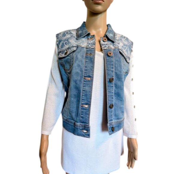 NWT Tribal Sweater Top Grommets Details Chiffon Inserts Size XL - Picture 1 of 10